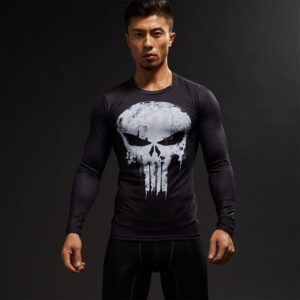 Мужская футболка для фитнеса и бодибилдинга с длинным рукавом Череп (Каратель) (рашгард rashgard), черная